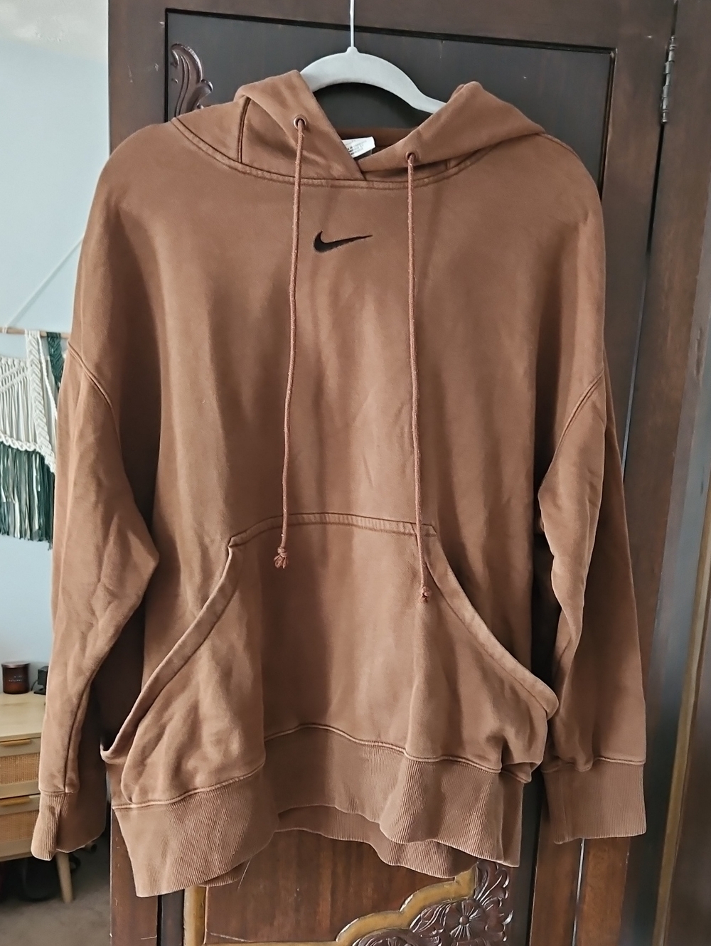 Nike Men's Brown Crewneck Hoodie with Swoosh